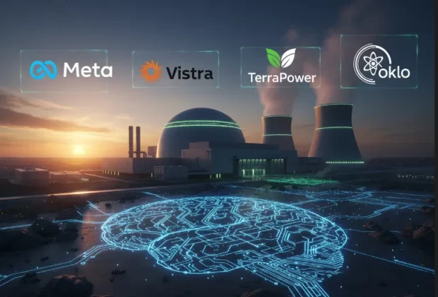 Infraestructura de centros de datos de Meta impulsada por la demanda energía nuclear IA. Imagen ilustrativa de ACERO Y ROCA