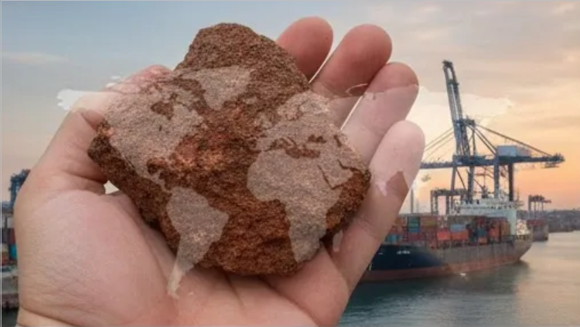 Vista aérea de operaciones portuarias y logística de carga internacional. Imagen ilustrativa de ACERO Y ROCA