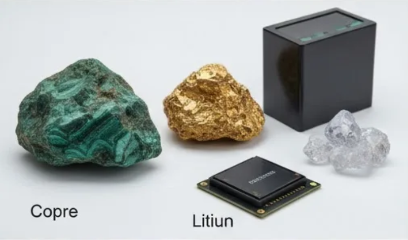 Muestras de cobre y litio, minerales esenciales para la tecnología global. Imagen ilustrativa de ACERO Y ROCA