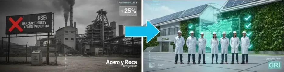Cuadro comparativo sostenibilidad vs RSE en minería. Imagen ilustrativa de ACERO Y ROCA