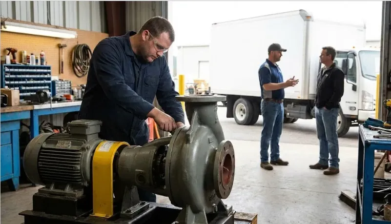 Trabajadores en un taller mecánico. Imagen ilustrativa de ACERO Y ROCA