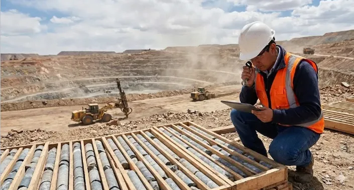 Profesional realizando curso logueo geomecánico sondajes orientados. Imagen ilustrativa de ACERO Y ROCA