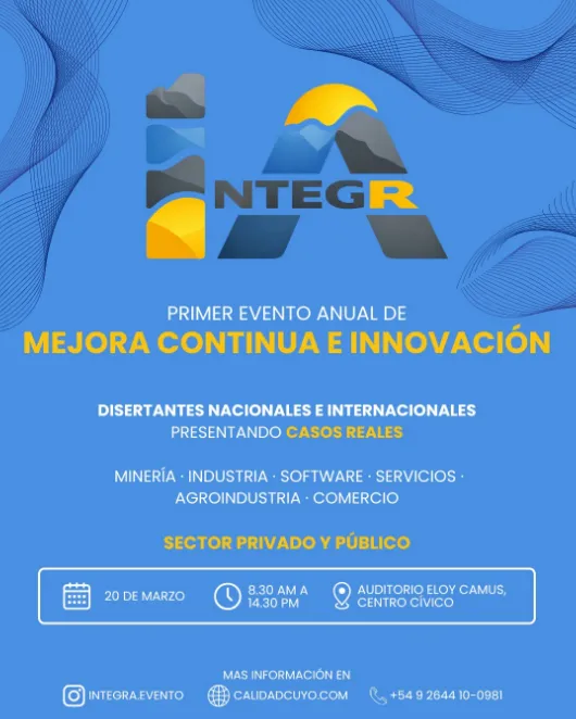 Flyer informativo del evento IntegrA con fechas y datos de contacto en San Juan.