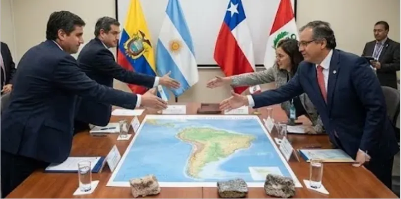 Un bloque estratégico. Representantes de Argentina, Chile, Ecuador y Perú. Imagen ilustrativa de ACERO Y ROCA