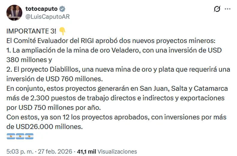 Posteo de Toto Caputo