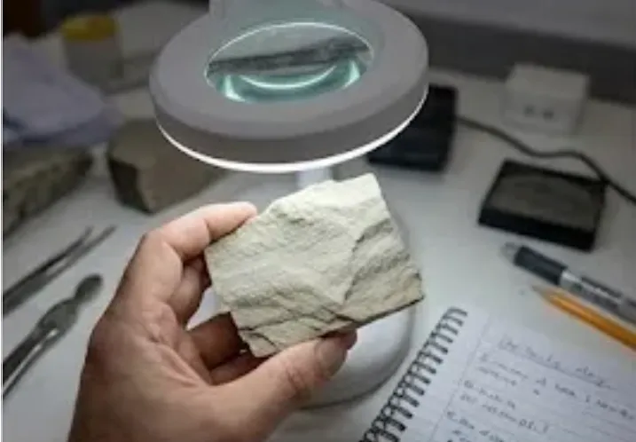 Imagen de ACERO Y ROCA Muestra de arcilla hectorita en laboratorio para análisis de concentraciones de litio. Imagen ilustrativa de Acero y Roca.