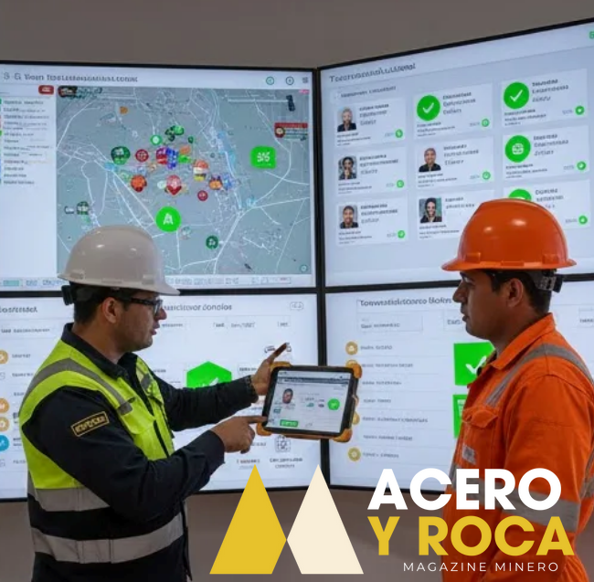 Ingenieros y técnicos mineros revisando planos y modelos de infraestructura industrial.