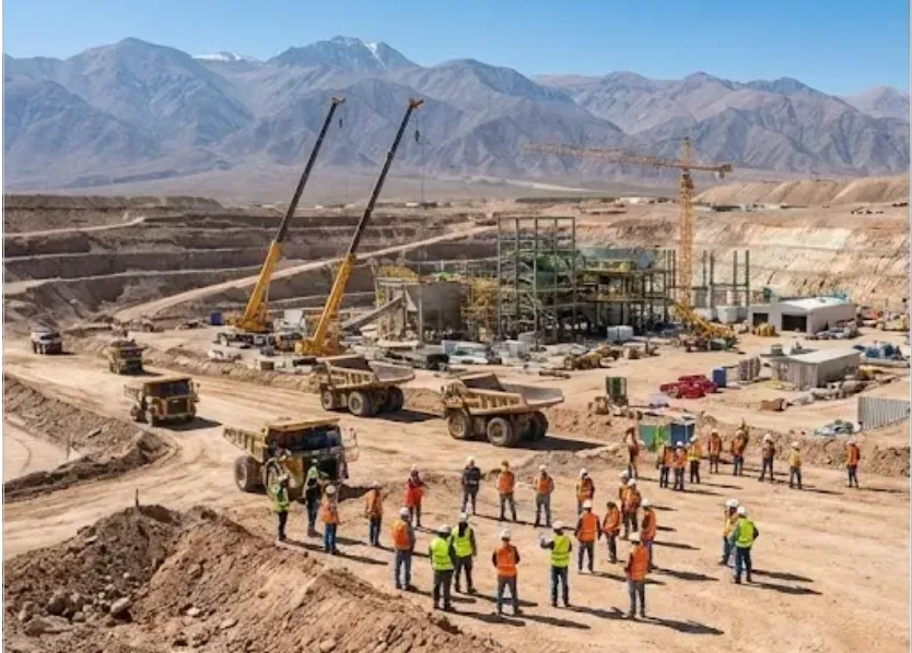 Imagen de ACERO Y ROCA Maquinaria pesada trabajando en la construcción de caminos para el empleo minero San Juan. Imagen de Acero y Roca