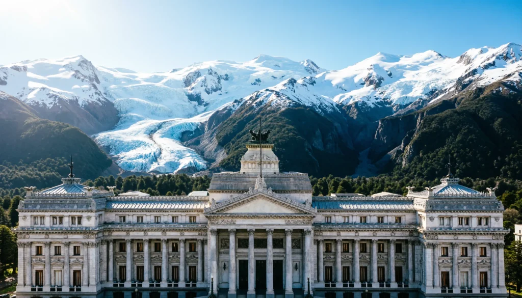Imagen de Acero y Roca. Imagen del Congreso argentino y los glaciares. Imagen de Acero y Roca.