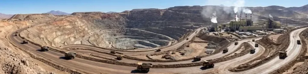 imagen de Acero y Roca Mina de cobre a gran escala Chile modelo desarrollo minero.