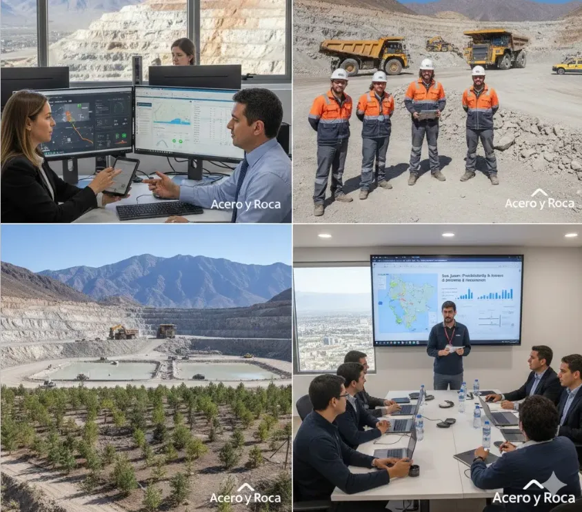 Proceso de digitalización para mejorar la eficiencia ambiental minera San Juan. Imagen ilustrativa de Acero y Roca.