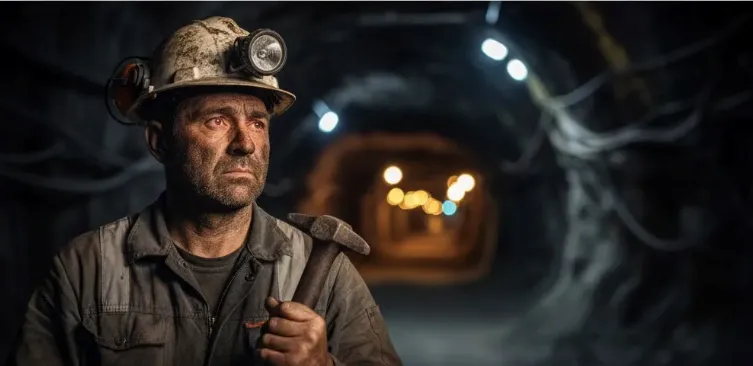 Imagen de ACERO Y ROCA Trabajador minero mostrando signos de cansancio, representando la seguridad minera factor humano. Imagen de Acero y Roca.