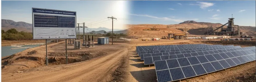 Imagen de Acero y Roca. Paneles solares de gran escala integrados a la red eléctrica de un proyecto minero en la cordillera sanjuanina. Imagen ilustrativa de Acero y Roca.