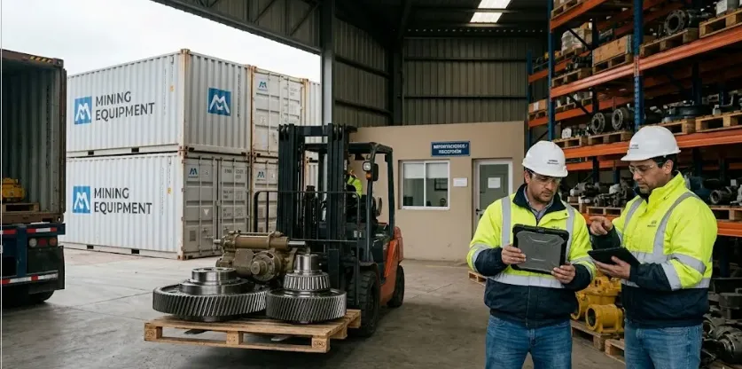 Imagen de ACERO Y ROCA Personal técnico supervisa el ingreso de bienes de capital y repuestos críticos en un centro logístico. Imagen ilustrativa de Acero y Roca.