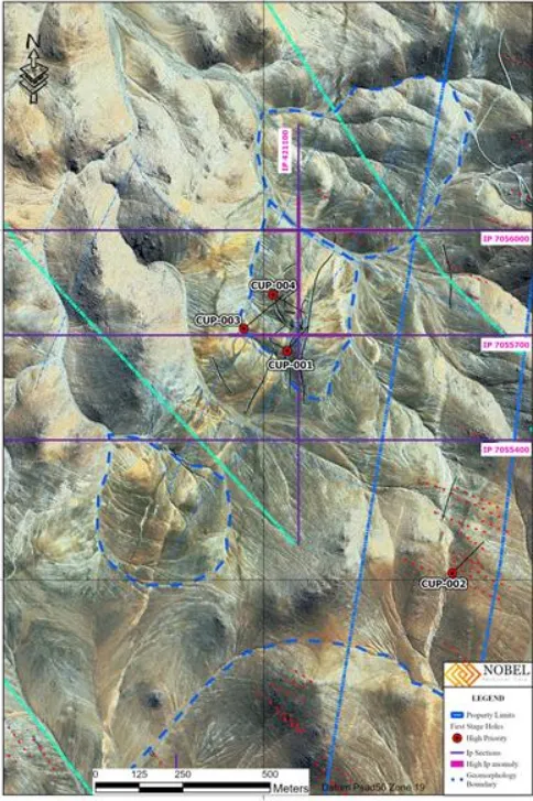 Mapa de ubicación de los sondeos del nuevo pórfido de cobre en proyecto Cuprita. Imagen: Globe News Wire