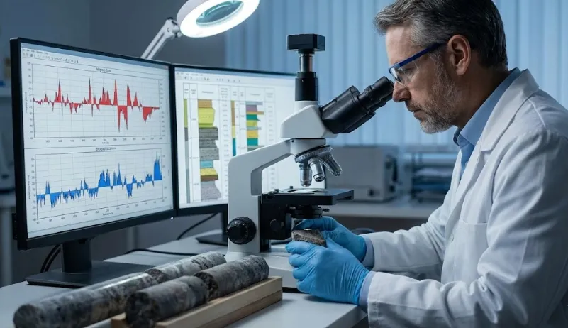 Contenido Original de ACERO Y ROCA - Prohibida su reproducción Investigador con muestras bajo el microscopio. Imagen de Acero y Roca