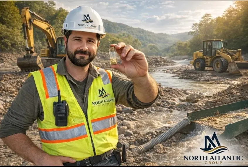 Representación de la minería aluvional moderna. Acero y Roca