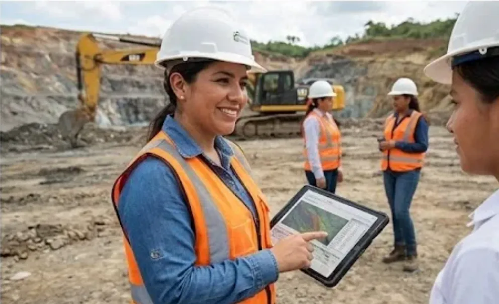 Mujeres trabajando en una mina a cielo abierto.