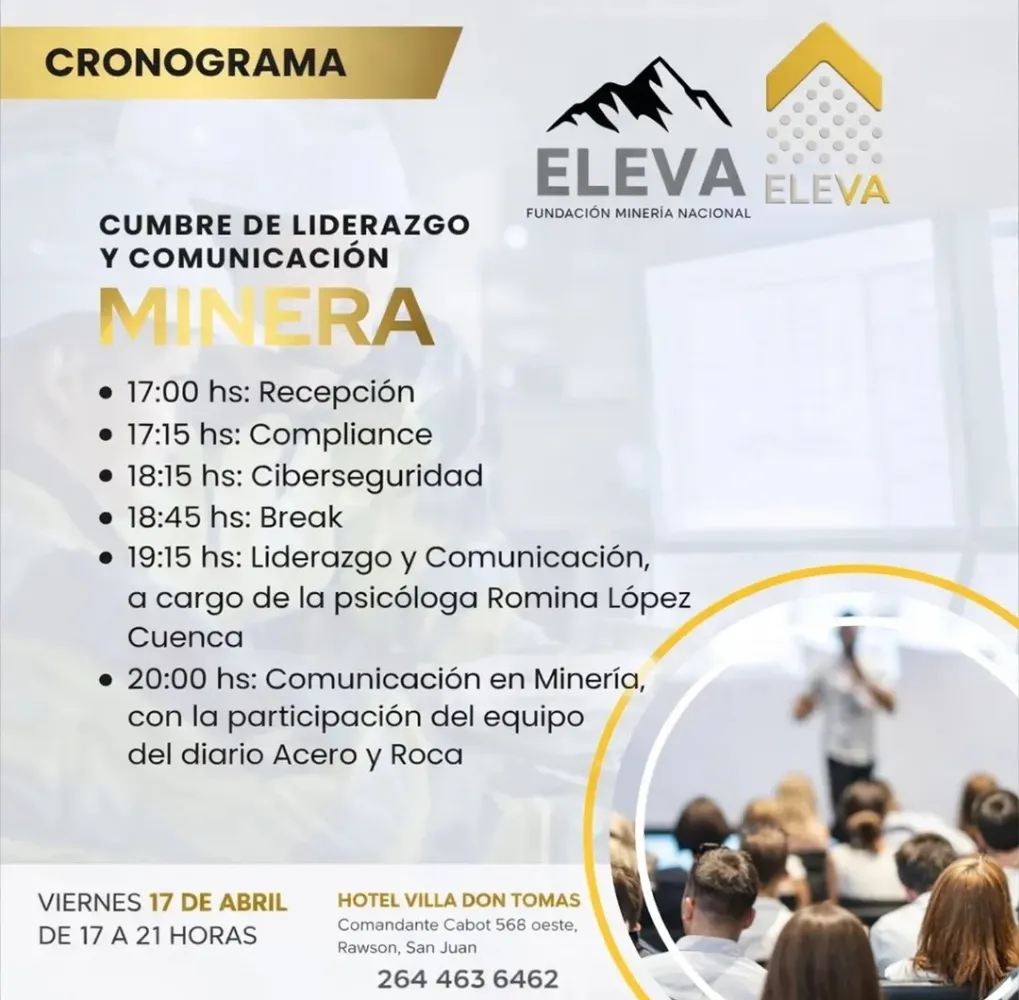 Cronograma de la cumbre minera en San Juan con ejes en compliance, ciberseguridad, liderazgo y comunicación