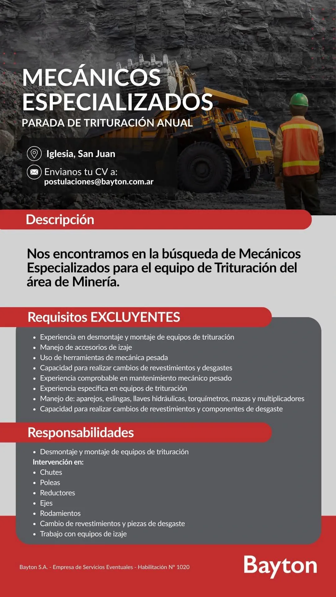 flyer de ofertas laborales en minería