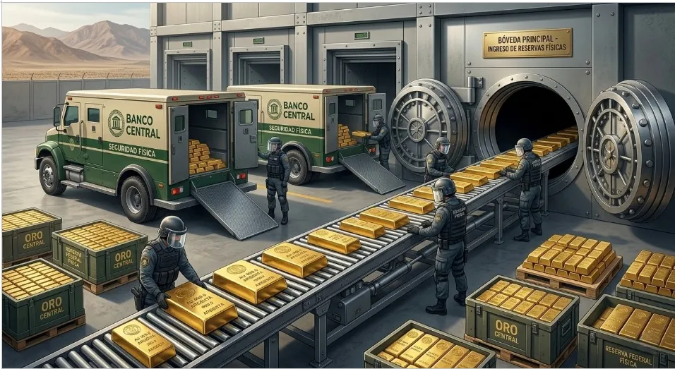 Contenido Original de ACERO Y ROCA - Prohibida su reproducción Ilustración de Acero y Roca de traslado de lingotes de oro desde el banco.