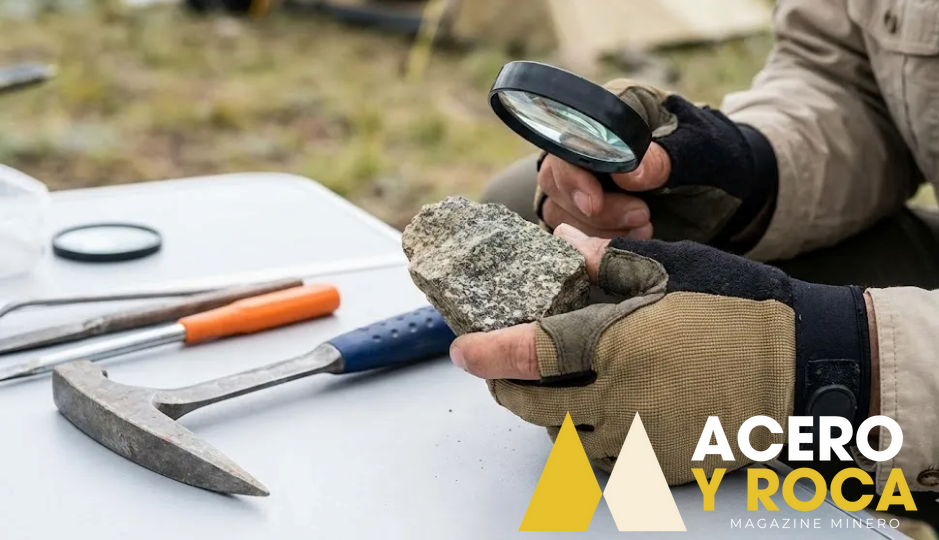 Técnicos toman muestras para la confirmación de un yacimiento mineral mediante análisis geoquímicos.