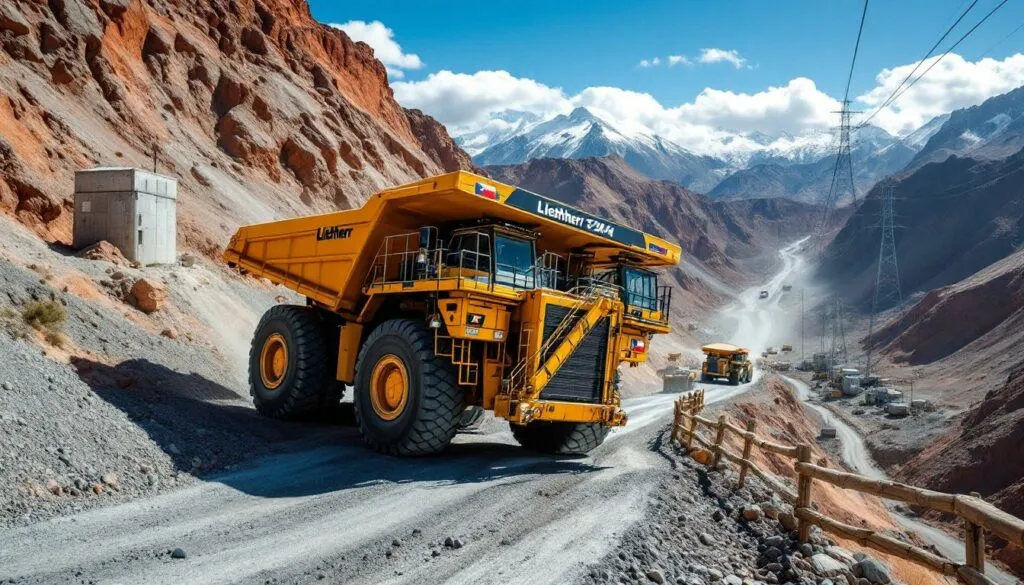 Camiones Liebherr en la cordillera. Imagen Discovery Alert