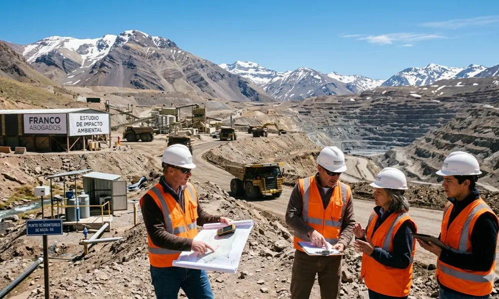 Contenido Original de ACERO Y ROCA - Prohibida su reproducción Operación minera a cielo abierto en los Andes argentinos, mostrando la infraestructura de ingeniería y el monitoreo ambiental. Imagen ilustrativa de Acero y Roca.