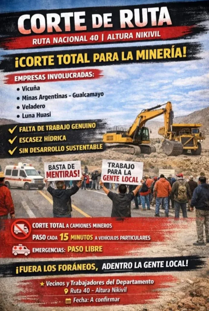 Flyer del corte de ruta difundido por el grupo de Desocupados Jachalleros.