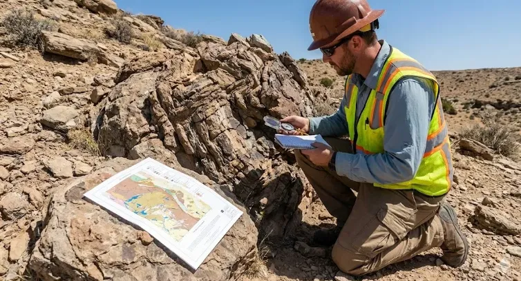 Imagen de ACERO Y ROCA Geólogos realizando mapeo de estructuras en exploración minera. Imagen ilustrativa de Acero y Roca.