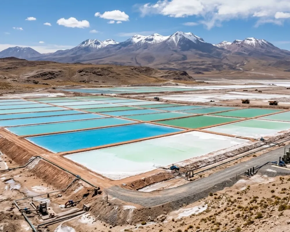 Imagen de Acero y Roca Piletas de evaporación de litio en la puna andina ilustrando la inversión en proyectos mineros en Argentina. Imagen ilustrativa de Acero y Roca.