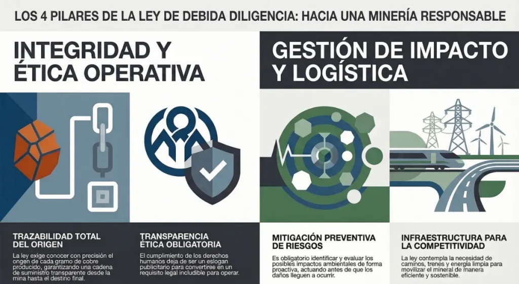 Infografía exclusiva de Acero y Roca, sobre los pilares de la ley  de Debida Diligencia