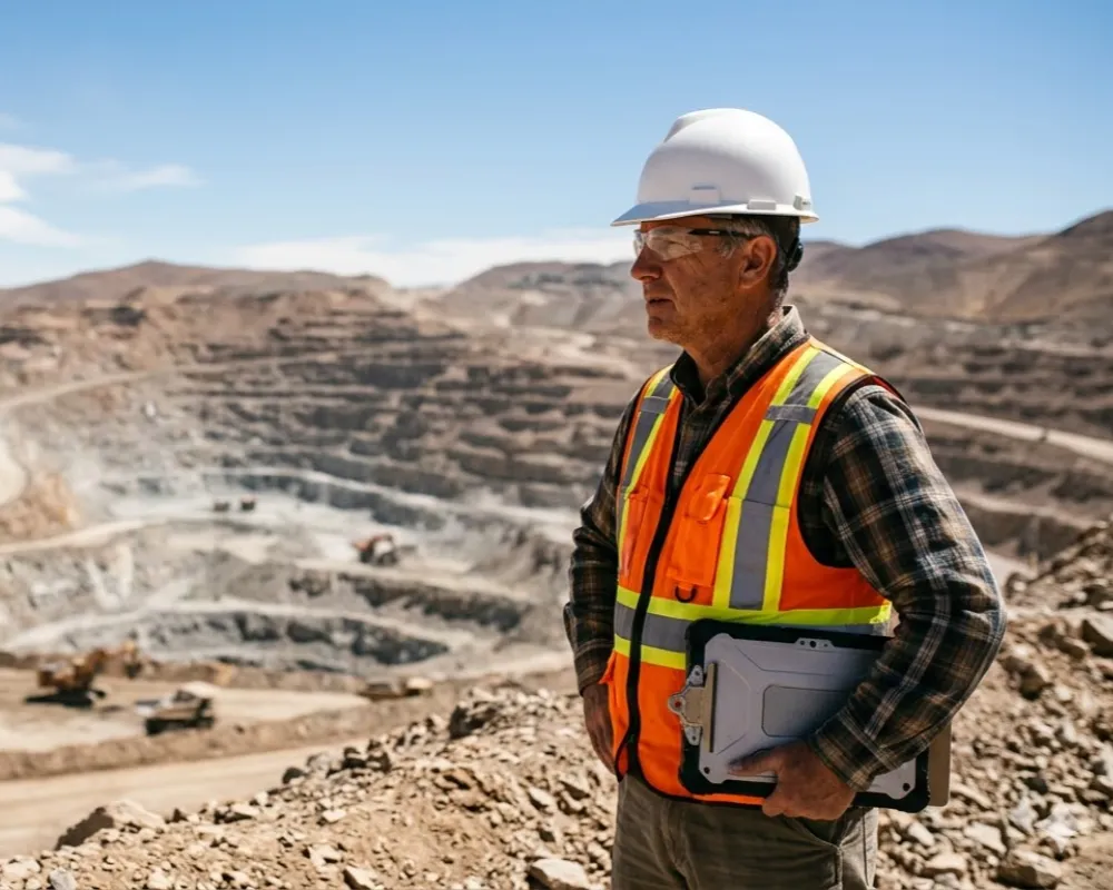 Imagen de Acero y Roca Ingeniero experimentado trabajando en la evaluación técnica de proyectos mineros en Argentina. Imagen ilustrativa de Acero y Roca.