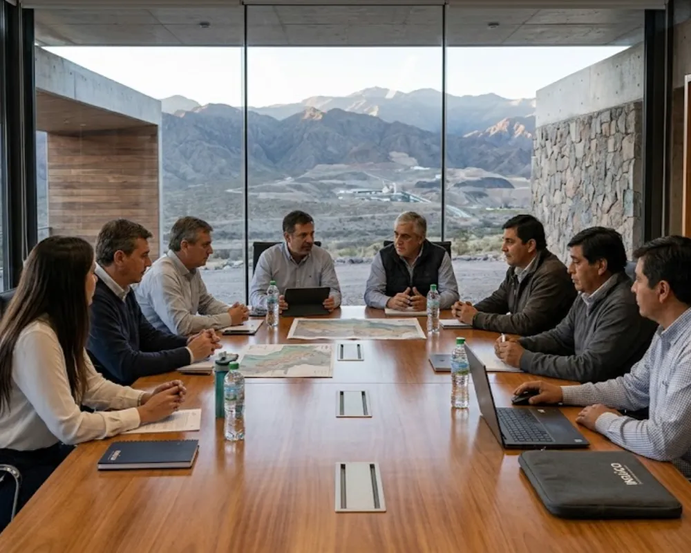 Contenido Original de ACERO Y ROCA - Prohibida su reproducción Sala de conferencias con paredes de cristal en San Juan, Argentina, Imagen ilustrativa de Acero y Roca.
