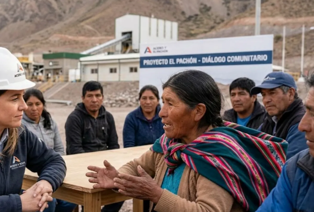 Comunidad dialogando con ejecutivos. Imagen de Acero y Roca
