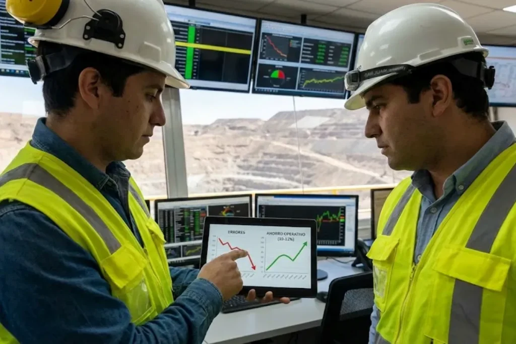 Contenido Original de ACERO Y ROCA - Prohibida su reproducción operarios monitorendo una operacion minera con IA. imagen de acero y roca.