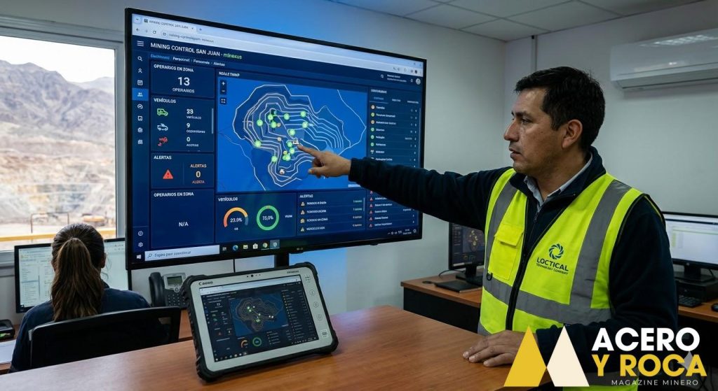 Contenido Original de ACERO Y ROCA - Prohibida su reproducción Interfaz de software de monitoreo minero desarrollado en San Juan. Imagen ilustrativa de Acero y Roca