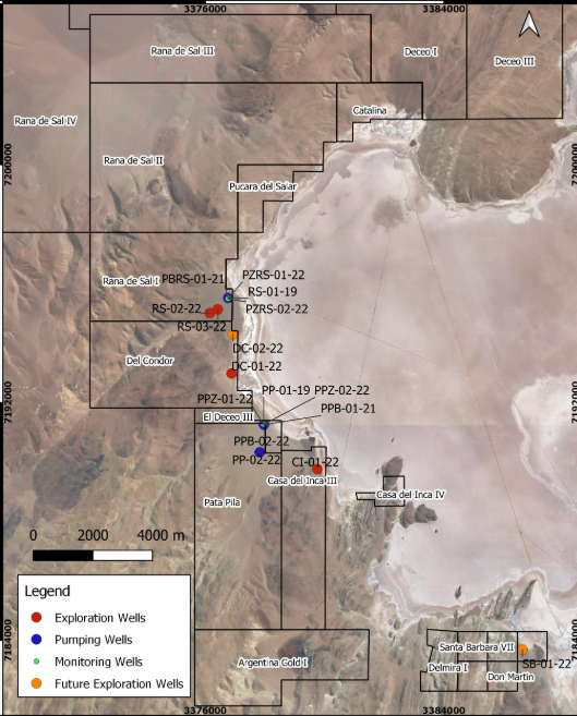 Mapa geológico detallado del Salar del Hombre Muerto en Catamarca, destacando el proyecto Hombre Muerto Oeste de Galan Lithium