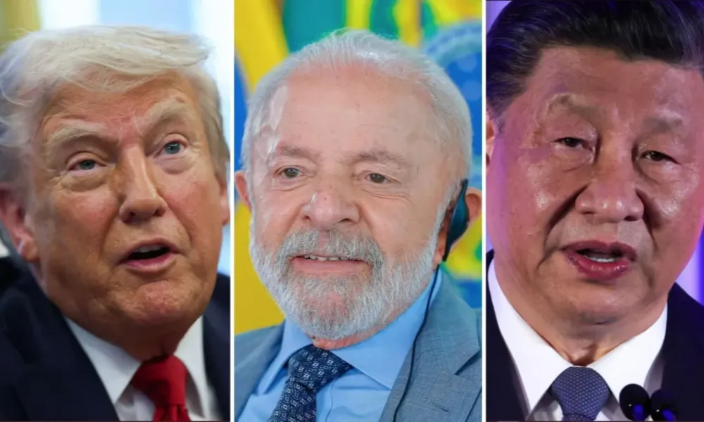 El presidente de Estados Unidos, Donald Trump, el presidente de Brasil, Luiz Inácio Lula da Silva, y el presidente de China, Xi Jinping. Imagen: Reuters y Ricardo Stuckert/PR