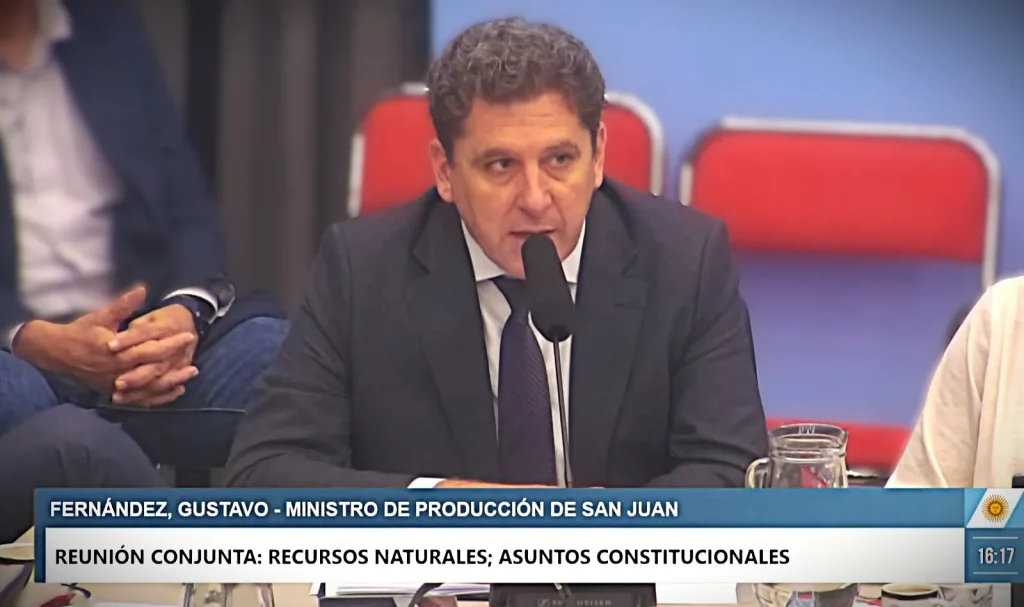 Gustavo Fernández ministro producción San Juan minería Ley de Glaciares Congreso