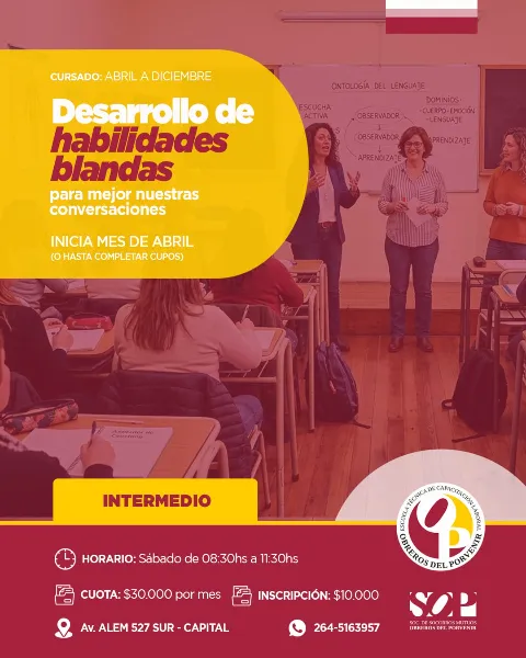 Curso sobre habilidades blandas comienza el sabado 2 de mayo en la Escuela obreros del Porvenir.