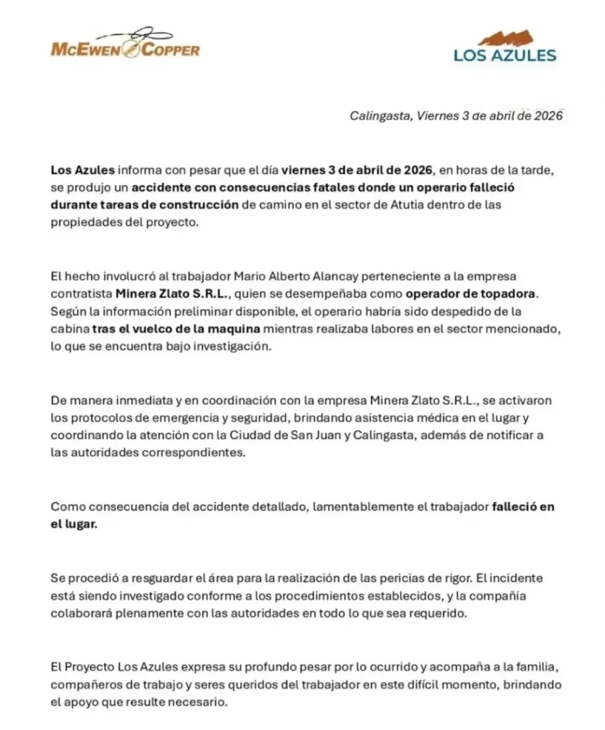 Comunicado oficial de Los Azules