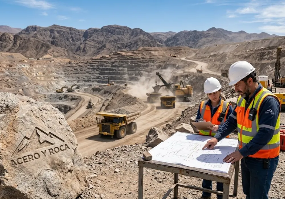 Operaciones mineras de cobre en Argentina, maquinaria pesada y profesionales en terreno tras aprobación del RIGI.  Contenido Original de ACERO Y ROCA - Prohibida su reproducción