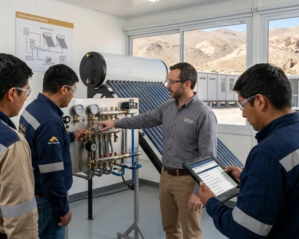 Contenido Original de ACERO Y ROCA - Prohibida su reproducción Capacitación técnica adjunto a un campamento minero en San Juan, Argentina. Imagen ilustrativa de Acero y Roca.