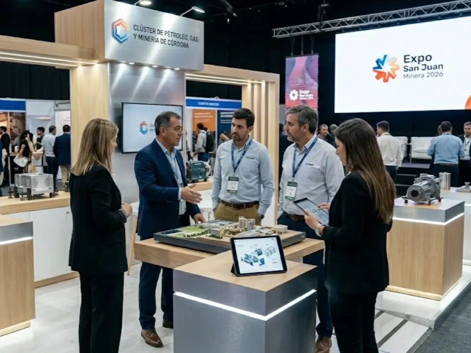 Stand del Clúster de Petróleo, Gas y Minería de Córdoba en la Expo San Juan Minera 2026. Contenido Original de ACERO Y ROCA - Prohibida su reproducción