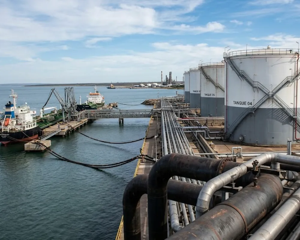 Contenido Original de ACERO Y ROCA - Prohibida su reproducción Terminal de exportación petrolera de Puerto Rosales. Imagen ilustrativa de Acero y Roca.