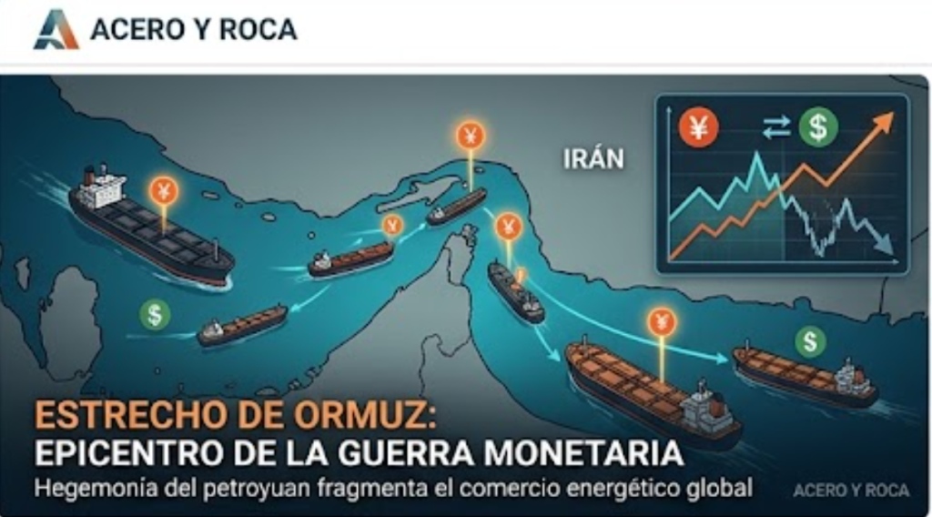 Mapa estratégico del Estrecho de Ormuz, mostrando las rutas de los tanqueros y su importancia en la geopolítica del comercio energético. Contenido Original de ACERO Y ROCA - Prohibida su reproducción