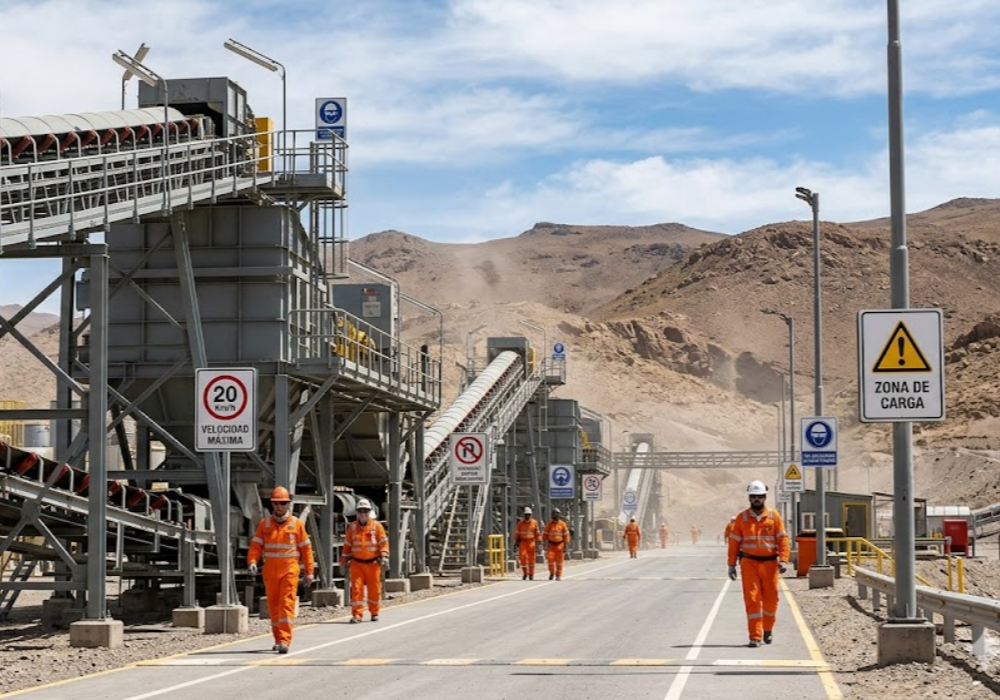 Cartelería de seguridad industrial en un yacimiento minero patagónico. Contenido Original de ACERO Y ROCA - Prohibida su reproducción