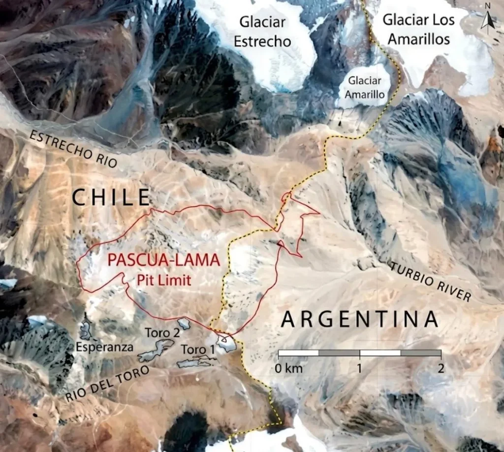 Proyecto Pascua Lama, hoy El Alto, bordea los glaciares toro 1 y Toro 2 en zona chilena con la frontera de Argentina