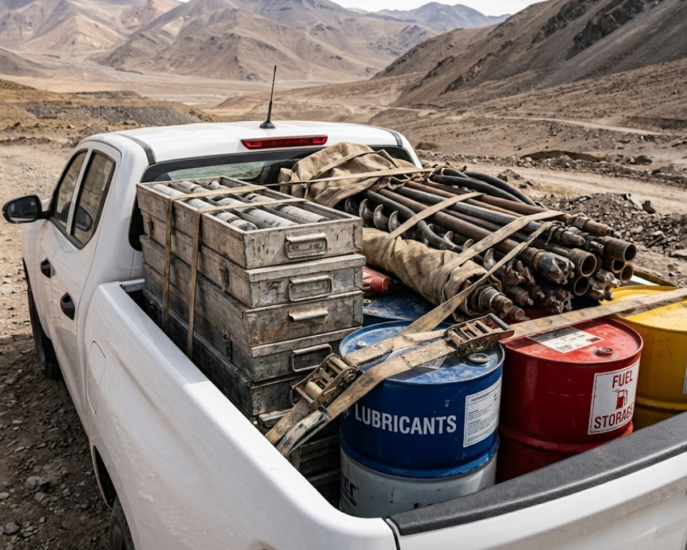 Capacidad de carga operativa de 1.000 kilos en camioneta de servicio minero. Contenido Original de ACERO Y ROCA - Prohibida su reproducción